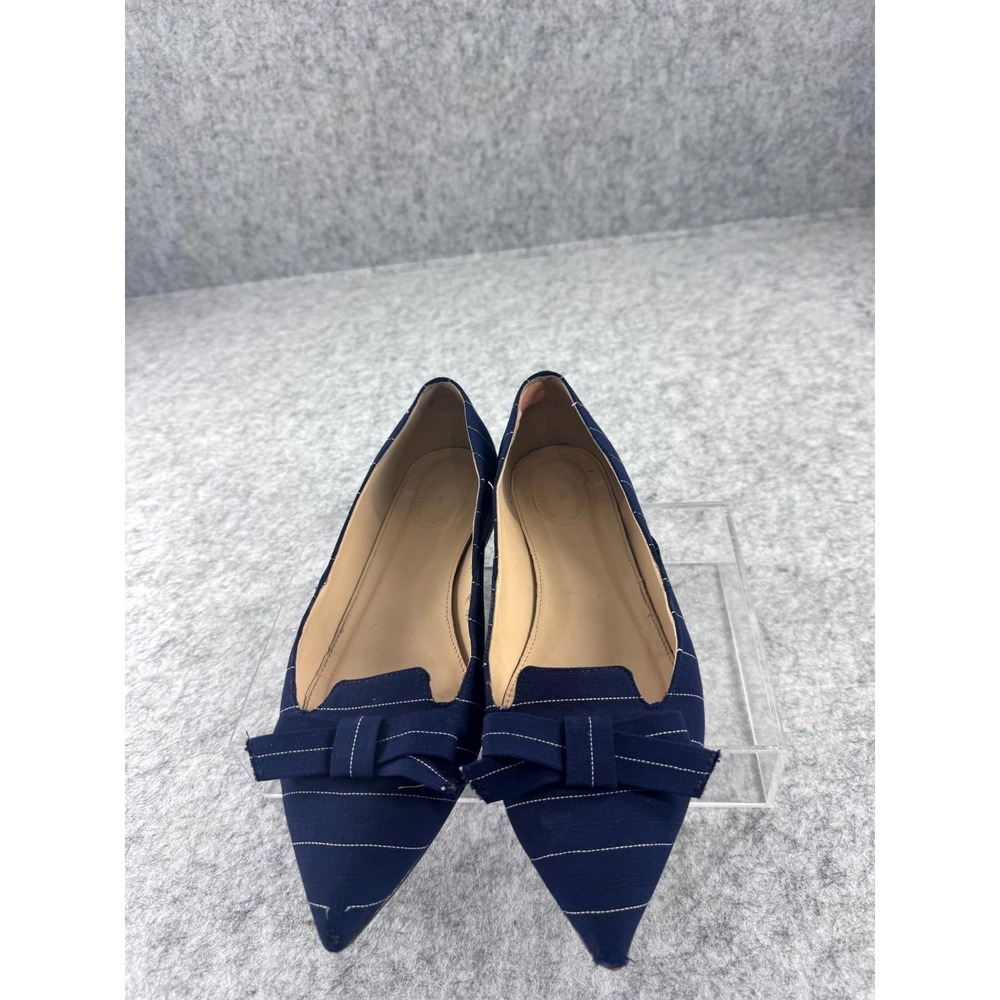 Ann Taylor Pointed-Toe Flats Women's 7.5 Navy Blue Pinstripe Bow Slip-On Comfort